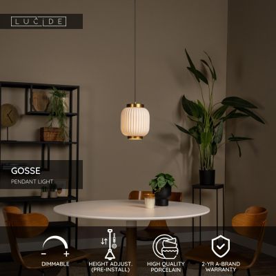 Lucide GOSSE - Závesné svietidlo - Ø 19,5 cm - 1xE27 - biele